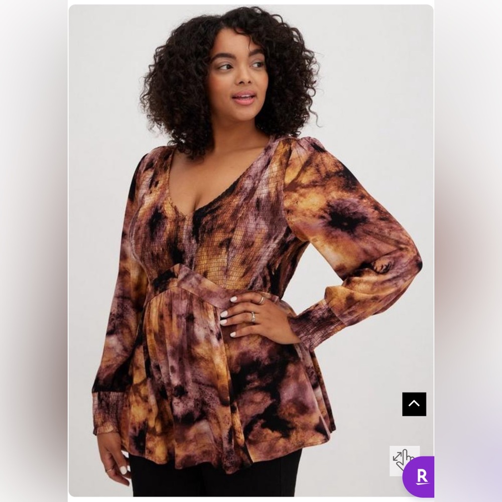 Long sleeve crinkle gauze babydoll top size 4 tie dye mauve flowy 26/28 autumn